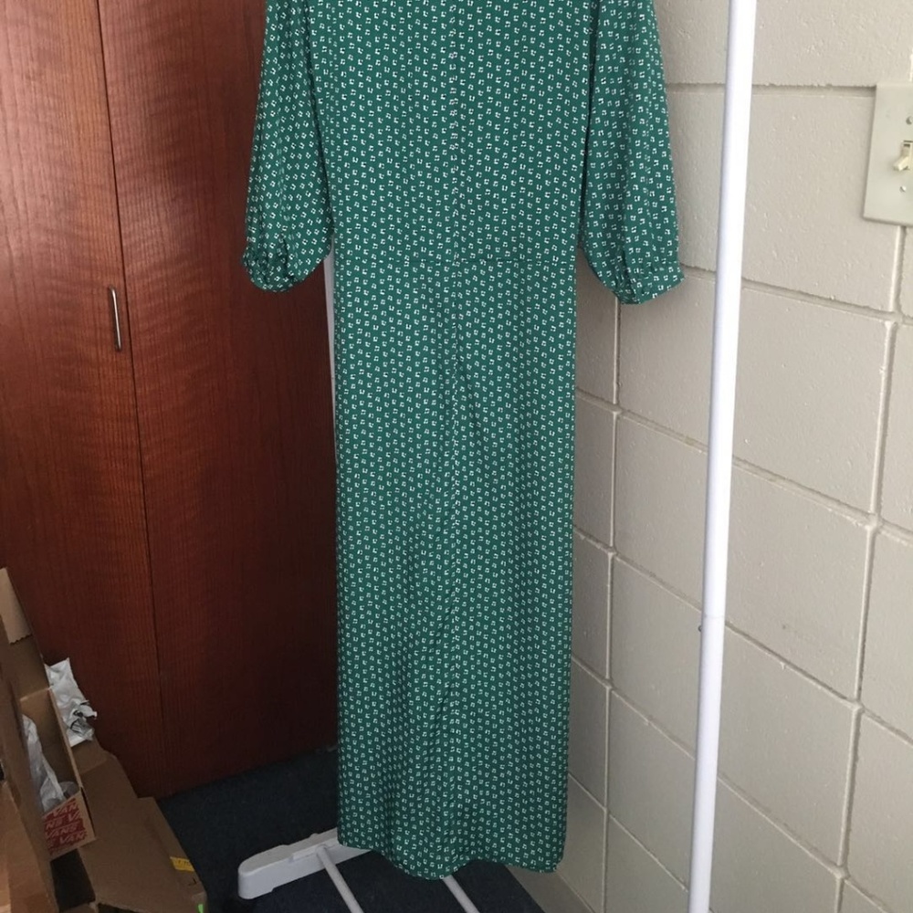 W Concept V-neck Printing Long Dress Green